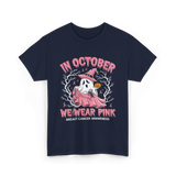 In October We Wear Pink Breast Cancer Awareness T-Shirt - Navy