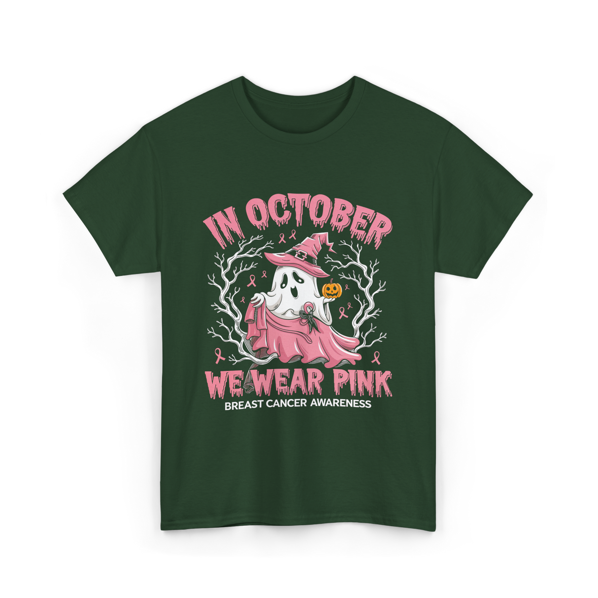 In October We Wear Pink Breast Cancer Awareness T-Shirt - Forest Green