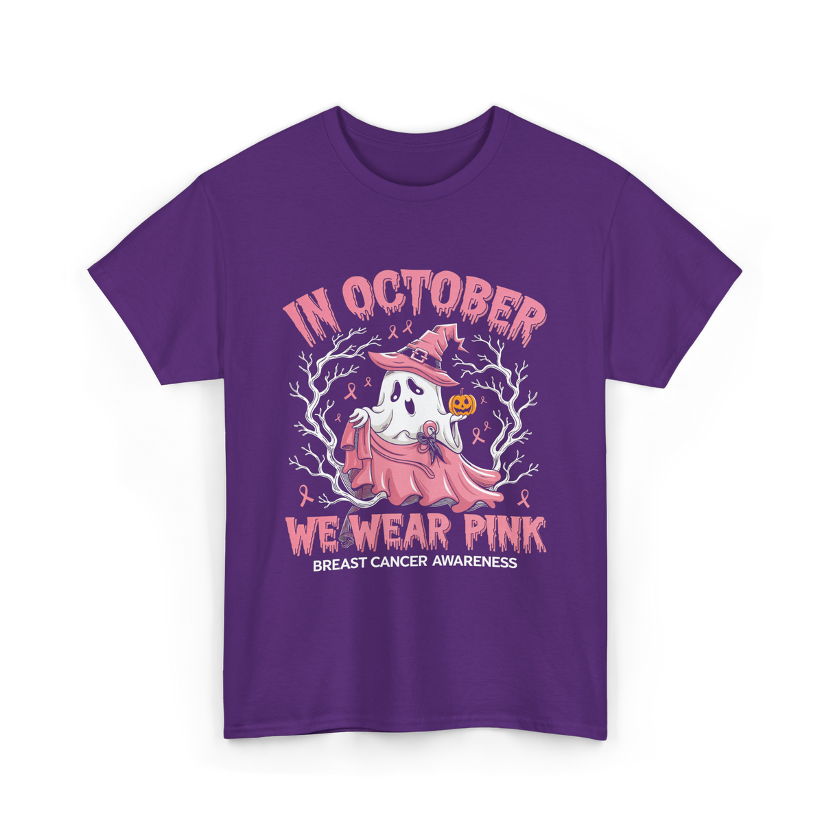 In October We Wear Pink Breast Cancer Awareness T-Shirt - Purple