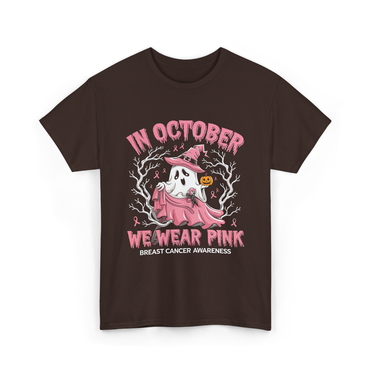 In October We Wear Pink Breast Cancer Awareness T-Shirt - Dark Chocolate