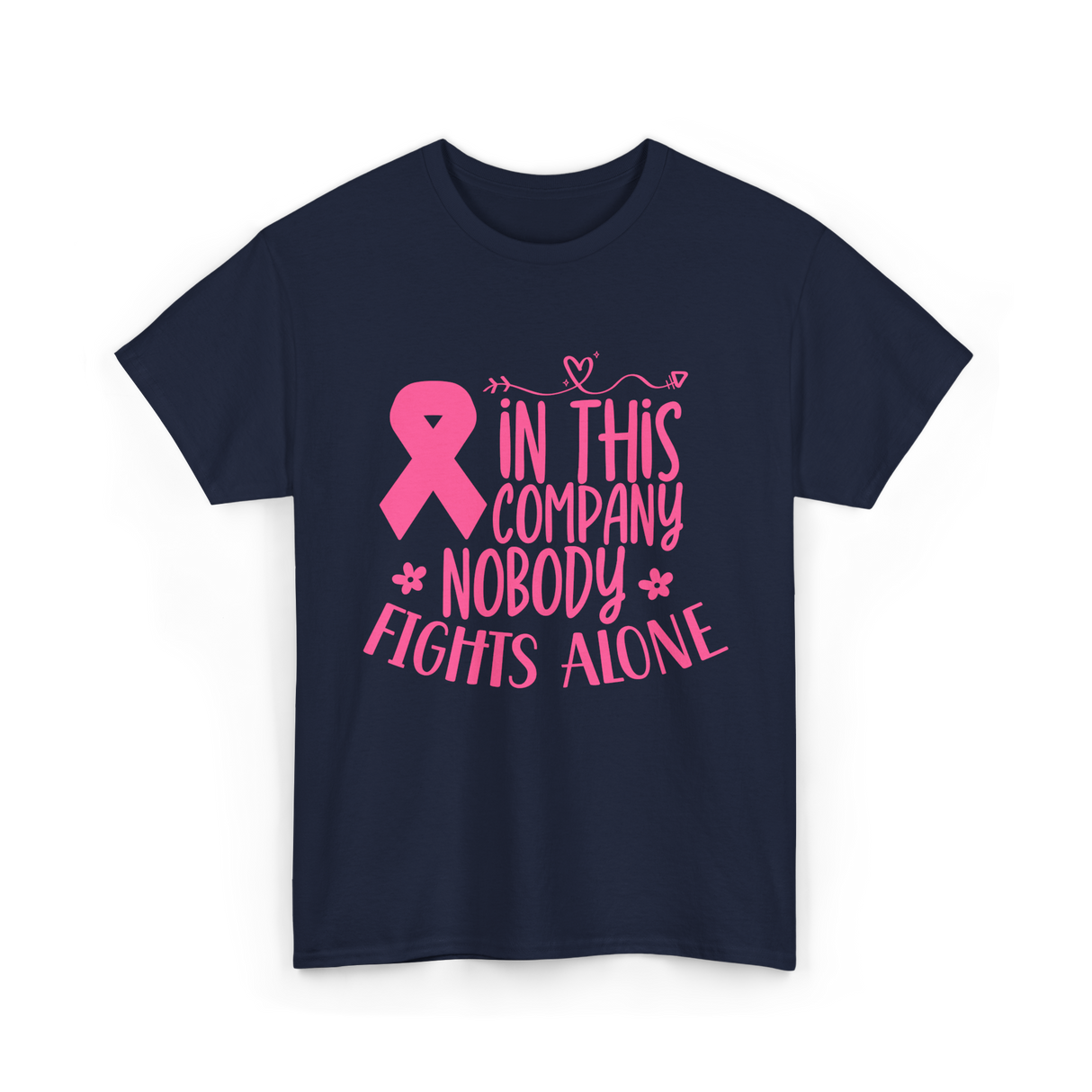 In This Company Nobody Fights Alone Breast Cancer T-Shirt - Navy