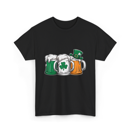 Irish Beer Mugs St Patrick's Day T-Shirt - Black