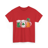 Irish Beer Mugs St Patrick's Day T-Shirt - Red