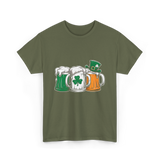 Irish Beer Mugs St Patrick's Day T-Shirt - Military Green