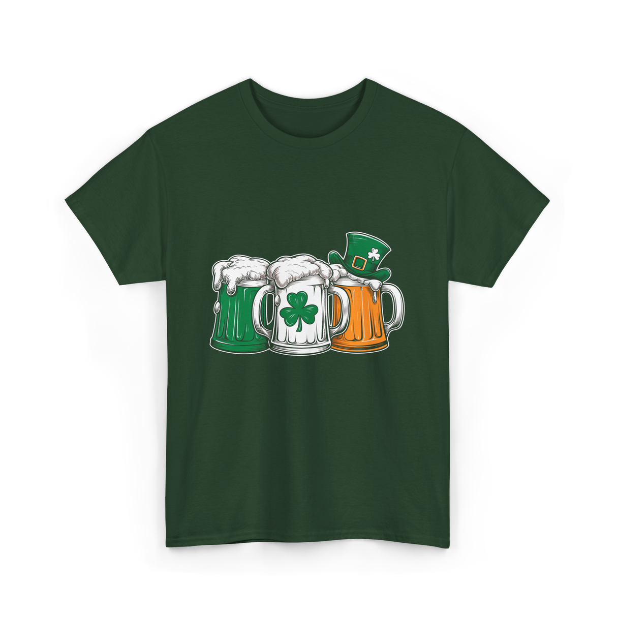 Irish Beer Mugs St Patrick's Day T-Shirt - Forest Green