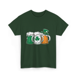 Irish Beer Mugs St Patrick's Day T-Shirt - Forest Green