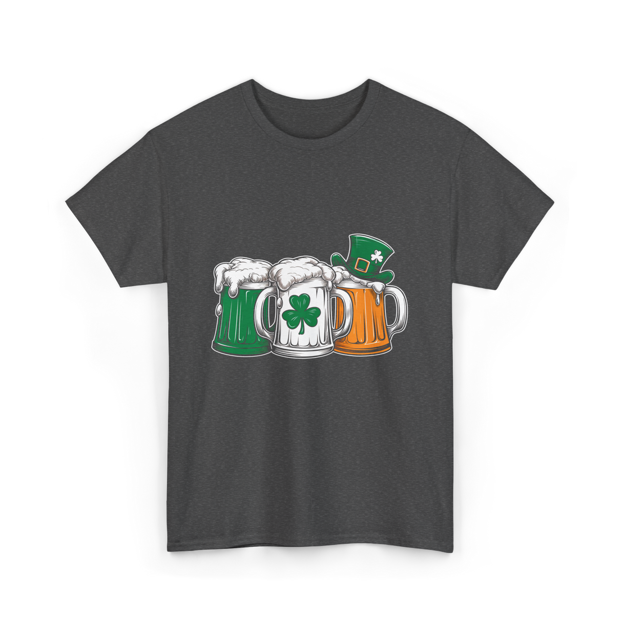 Irish Beer Mugs St Patrick's Day T-Shirt - Dark Heather