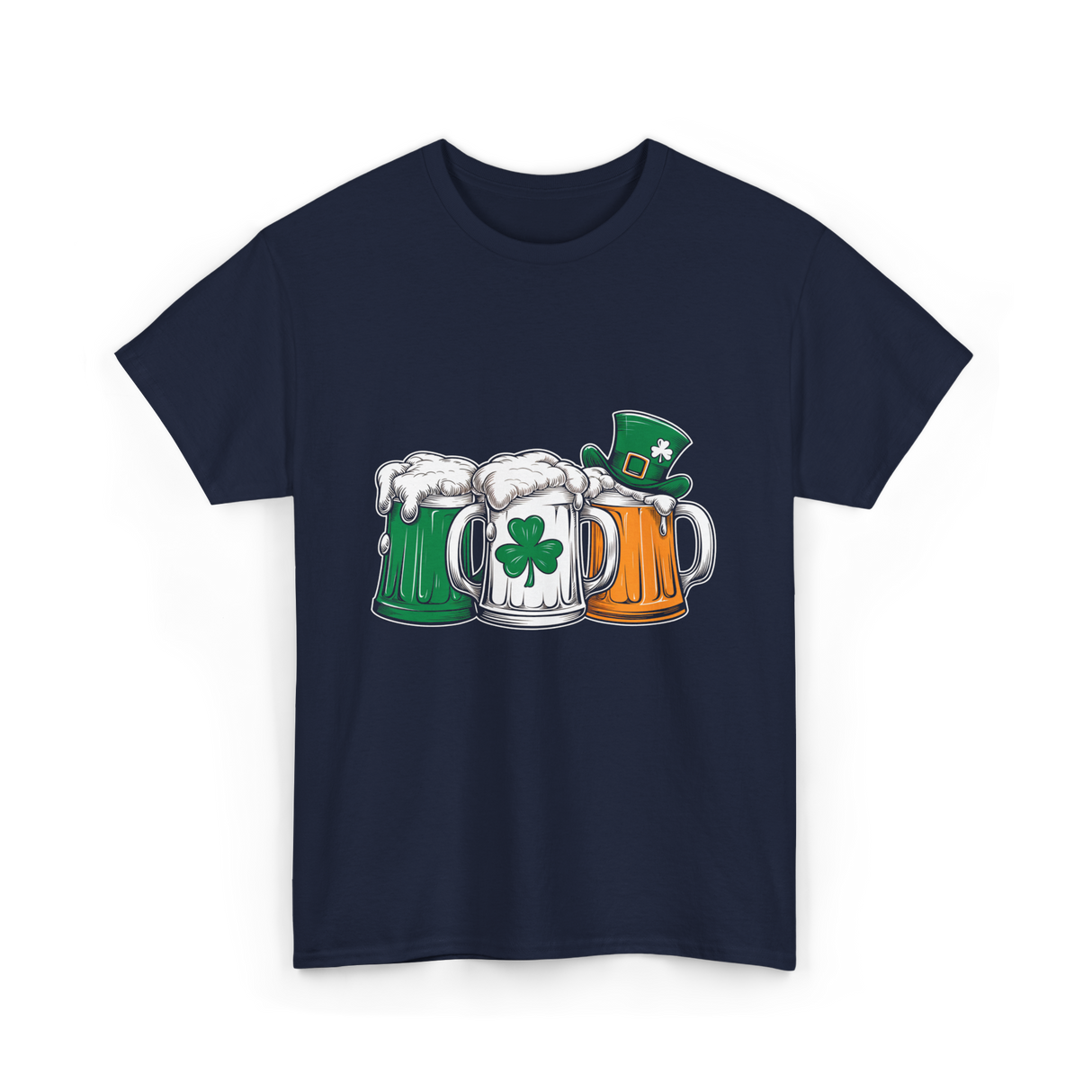 Irish Beer Mugs St Patrick's Day T-Shirt - Navy