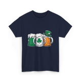 Irish Beer Mugs St Patrick's Day T-Shirt - Navy