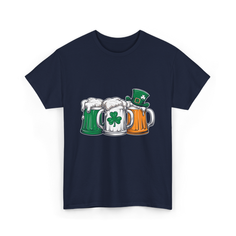 Irish Beer Mugs St Patrick's Day T-Shirt - Navy