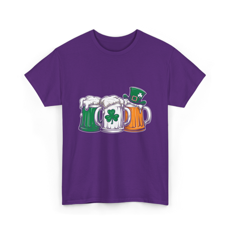 Irish Beer Mugs St Patrick's Day T-Shirt - Purple