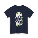 Irish Girl Shamrock St Patrick's Day T-Shirt - Navy