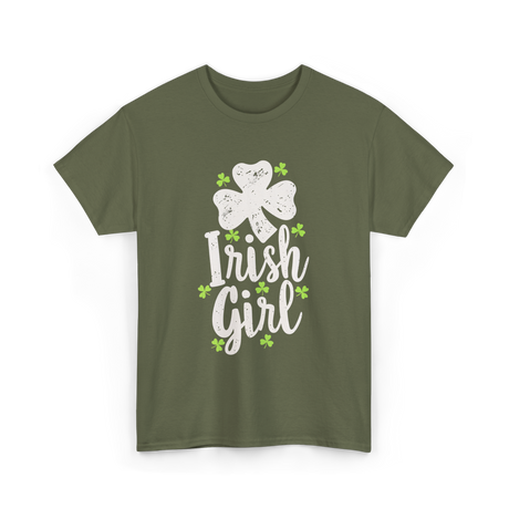 Irish Girl Shamrock St Patrick's Day T-Shirt - Military Green