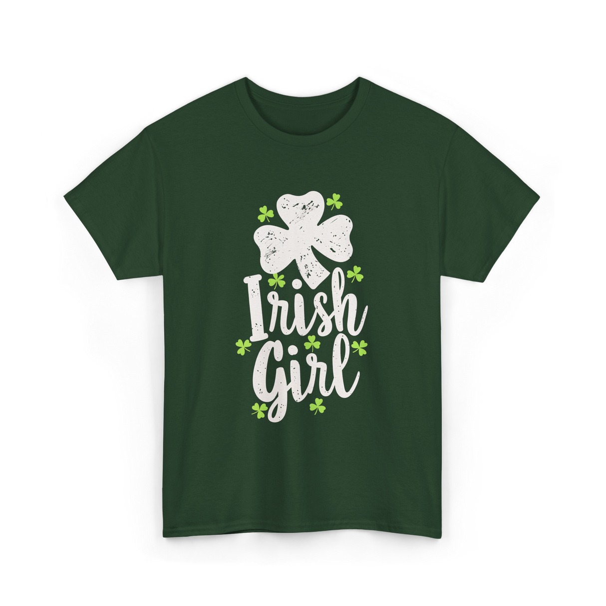 Irish Girl Shamrock St Patrick's Day T-Shirt - Forest Green