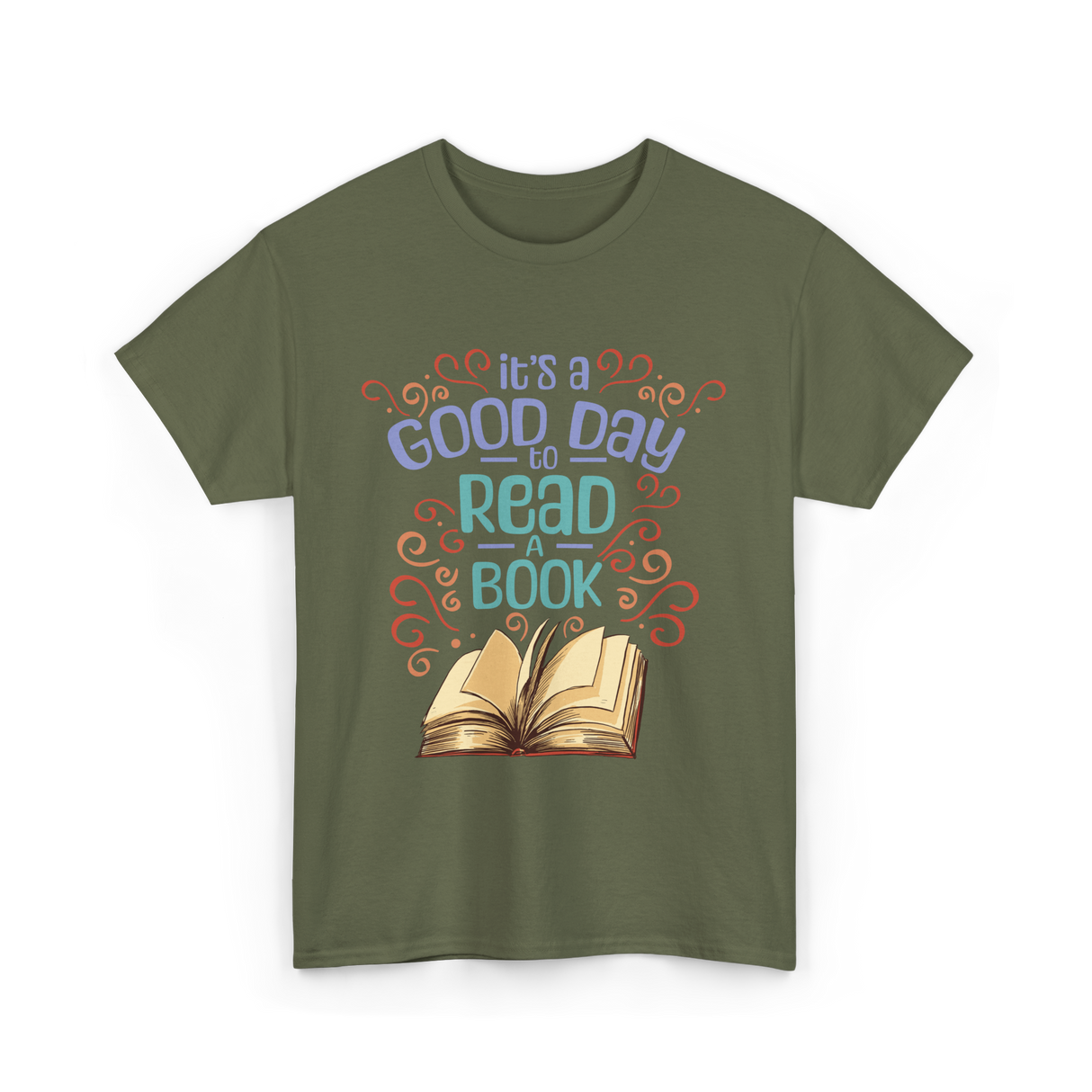 It's A Day Reading Book T-Shirt - Military Green