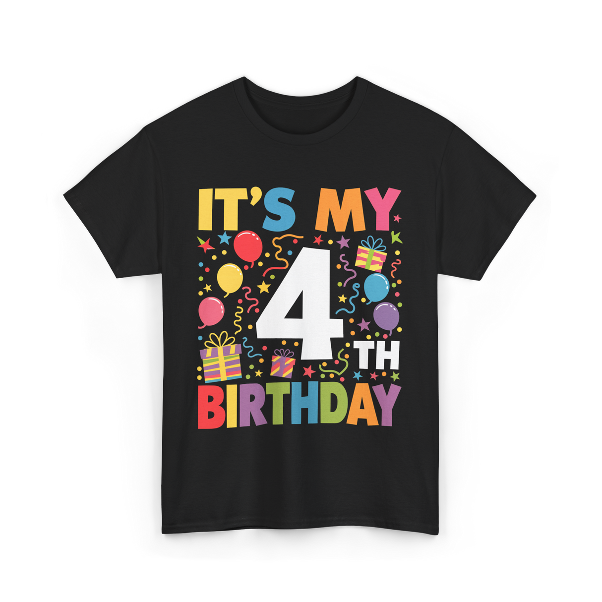 It's My 4th Birthday Celebration T-Shirt - Black