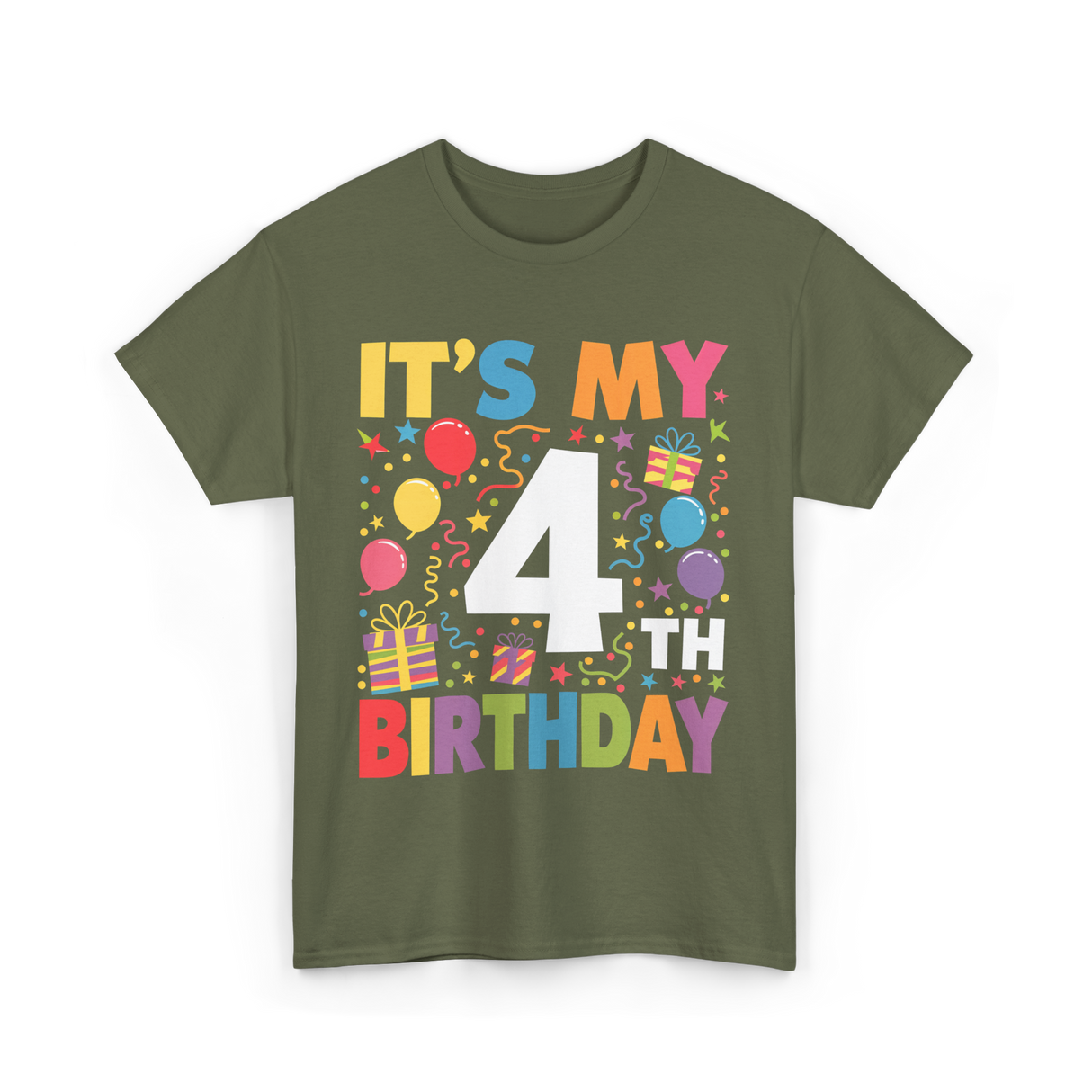 It's My 4th Birthday Celebration T-Shirt - Military Green