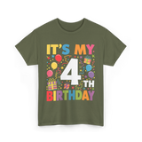 It's My 4th Birthday Celebration T-Shirt - Military Green