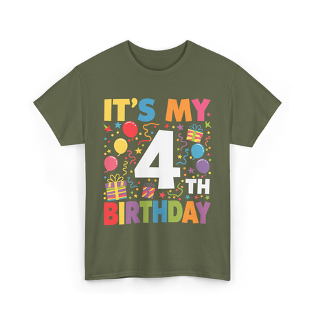 It's My 4th Birthday Celebration T-Shirt - Military Green