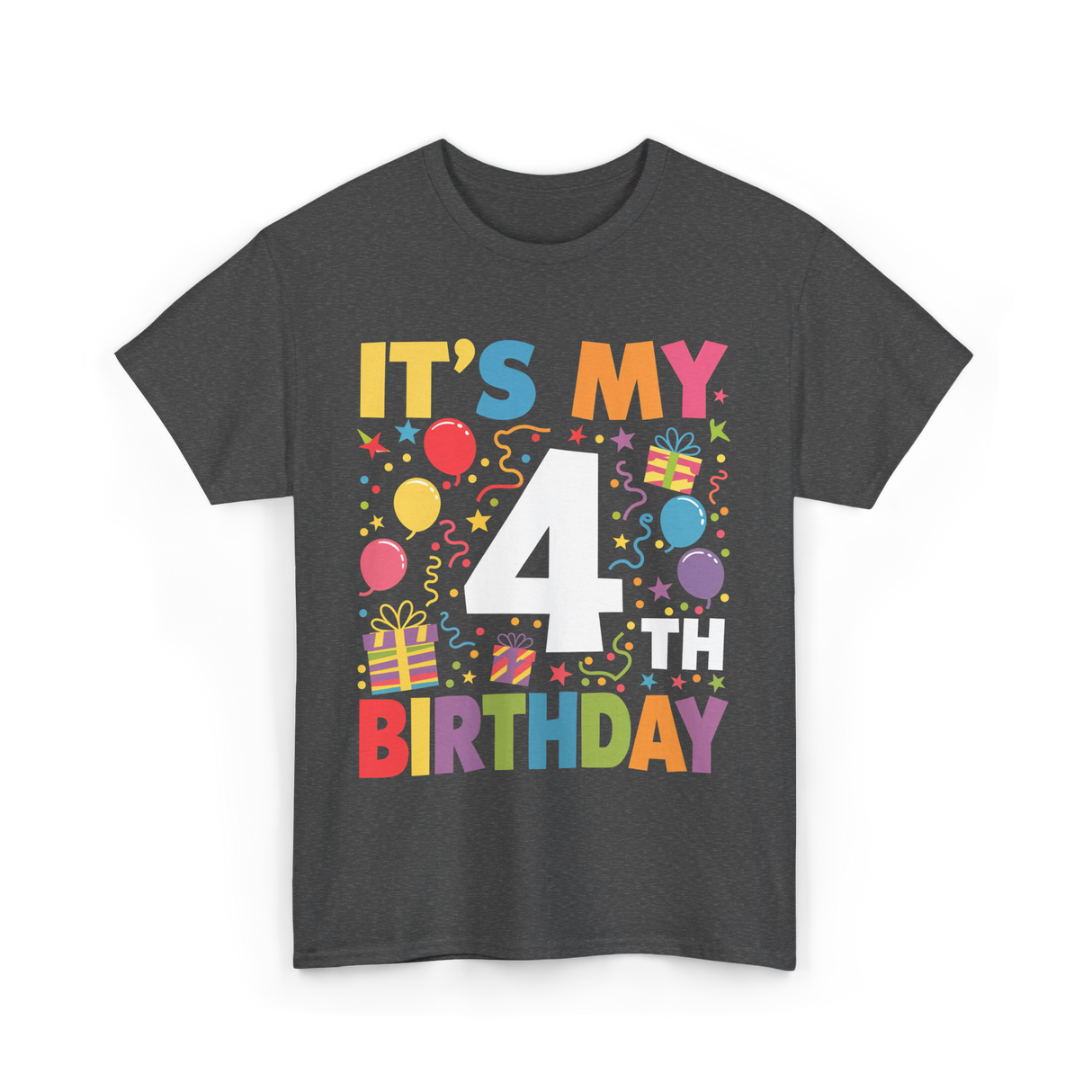 It's My 4th Birthday Celebration T-Shirt - Dark Heather