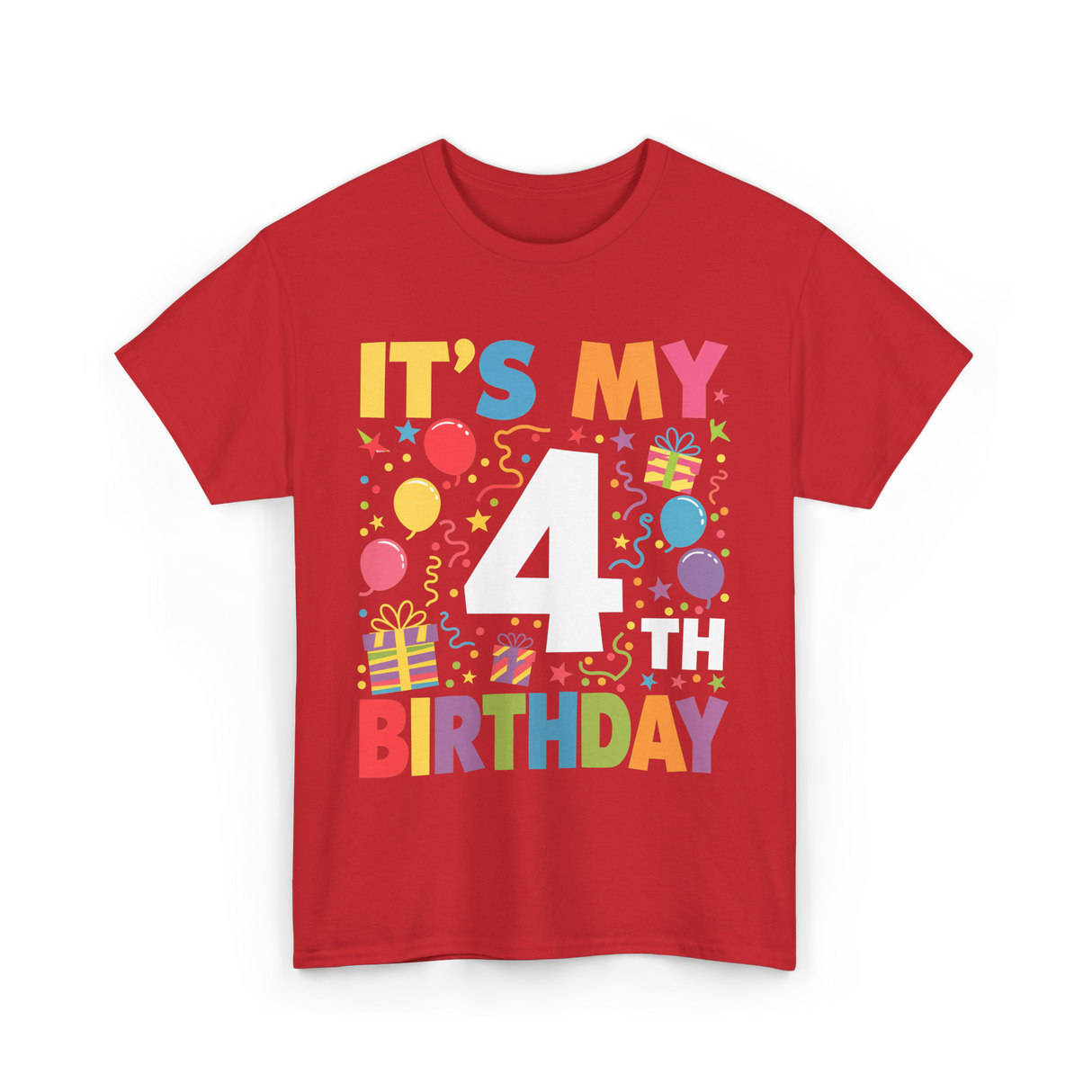 It's My 4th Birthday Celebration T-Shirt - Red