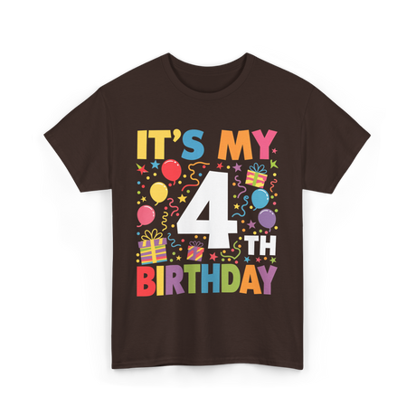 It's My 4th Birthday Celebration T-Shirt - Dark Chocolate