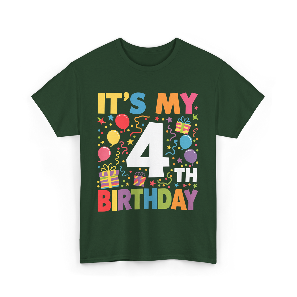 It's My 4th Birthday Celebration T-Shirt - Forest Green