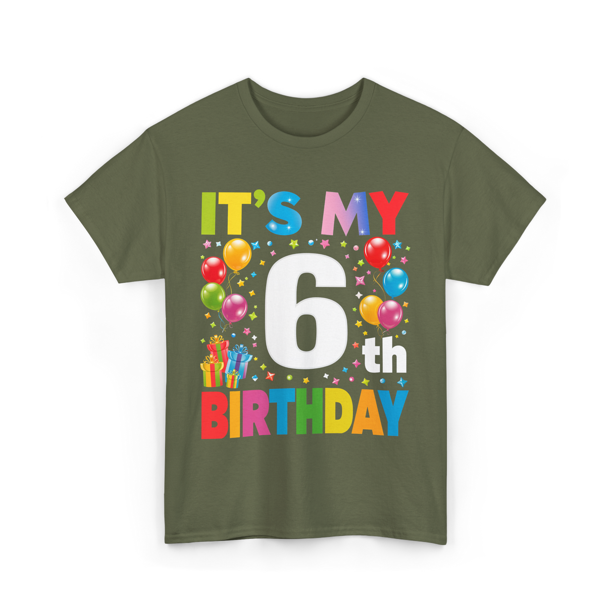 It's My 6th Birthday Celebration T-Shirt - Military Green