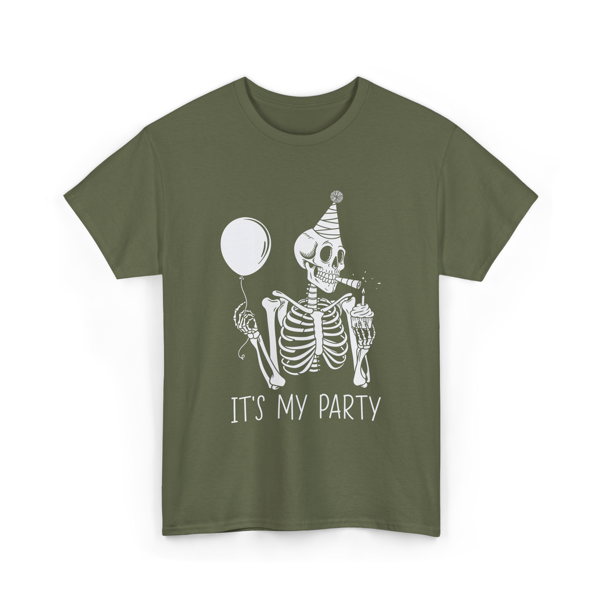 It's My Party Skeleton Costume T-Shirt - Military Green