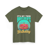 It's My Twin Brother Birthday Twins T-Shirt - Military Green