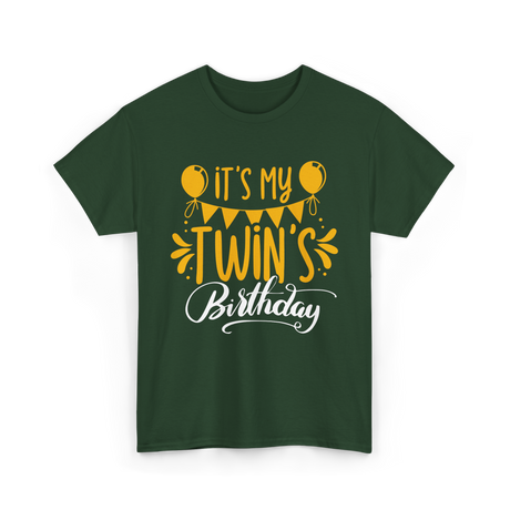 It's My Twins Birthday Celebration T-Shirt - Forest Green