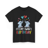 It's My Twin's Birthday Elephant T-Shirt - Black