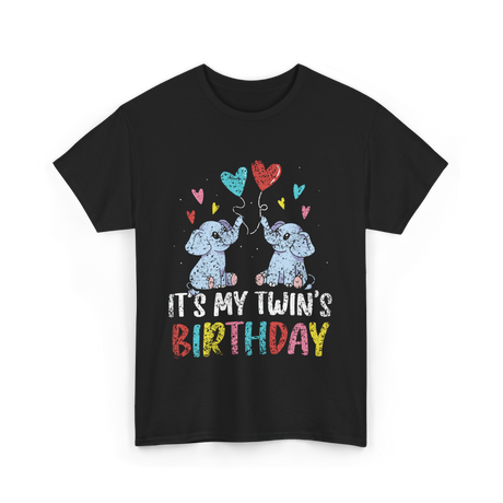 It's My Twin's Birthday Elephant T-Shirt - Black