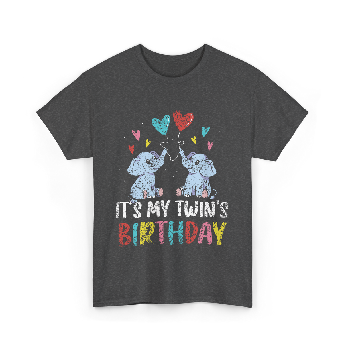 It's My Twin's Birthday Elephant T-Shirt - Dark Heather