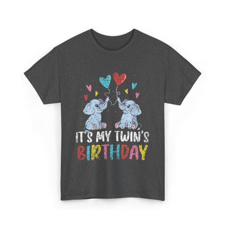 It's My Twin's Birthday Elephant T-Shirt - Dark Heather