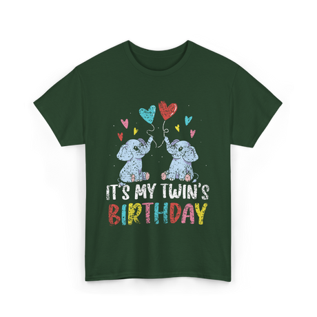 It's My Twin's Birthday Elephant T-Shirt - Forest Green