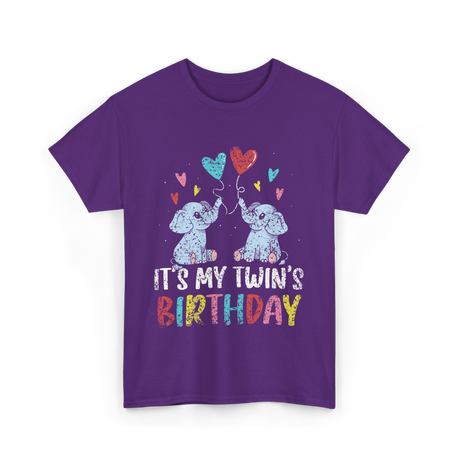 It's My Twin's Birthday Elephant T-Shirt - Purple