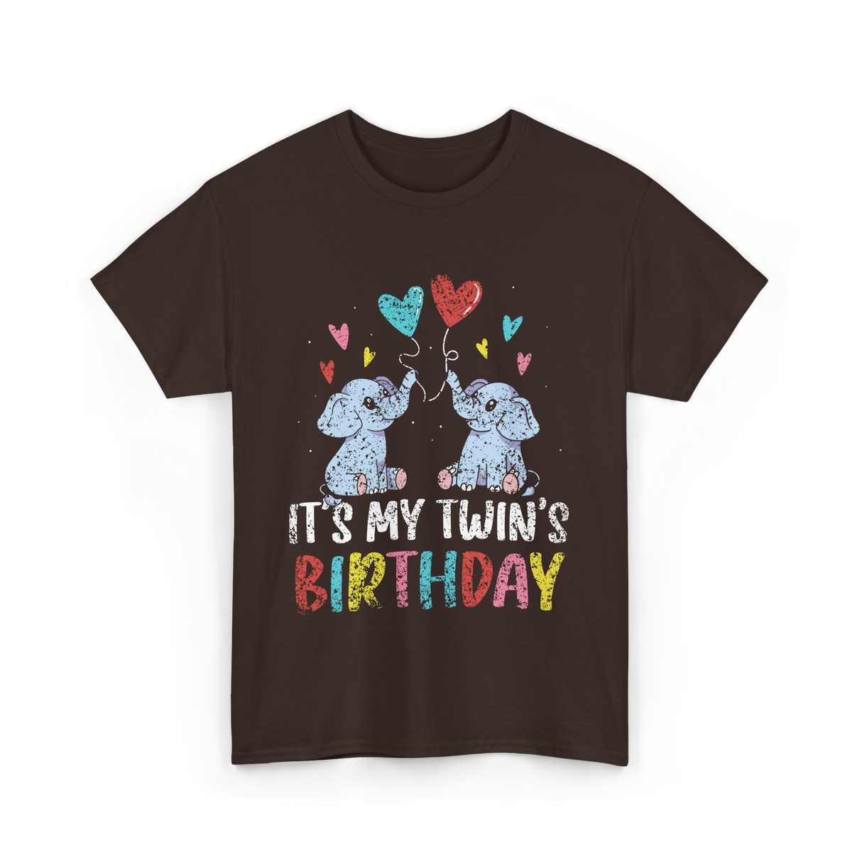 It's My Twin's Birthday Elephant T-Shirt - Dark Chocolate