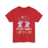 It's My Twin's Birthday Elephant T-Shirt - Red