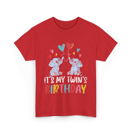 It's My Twin's Birthday Elephant T-Shirt - Red