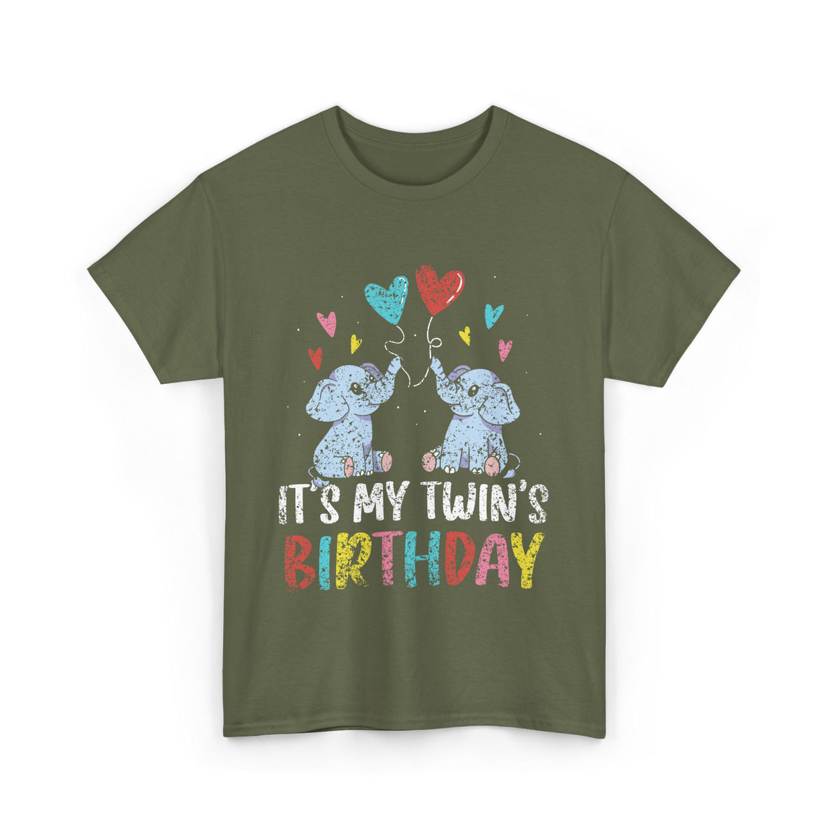 It's My Twin's Birthday Elephant T-Shirt - Military Green