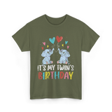 It's My Twin's Birthday Elephant T-Shirt - Military Green