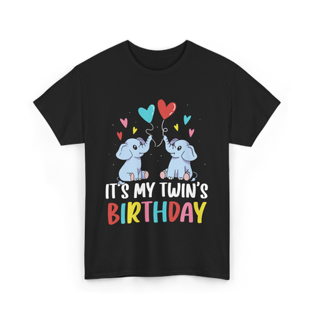 It's My Twin's Birthday Elephants T-Shirt - Black