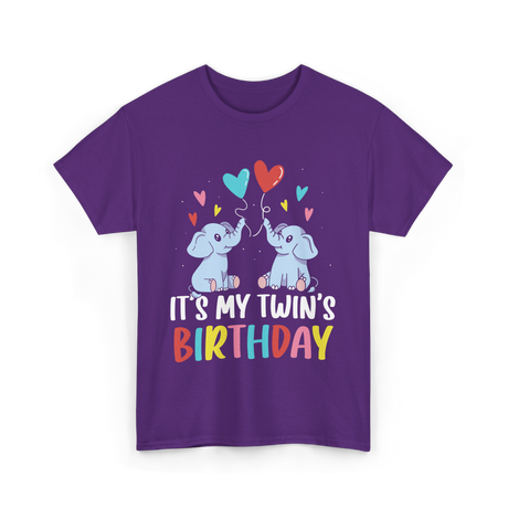 It's My Twin's Birthday Elephants T-Shirt - Purple