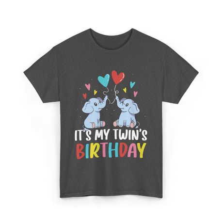 It's My Twin's Birthday Elephants T-Shirt - Dark Heather