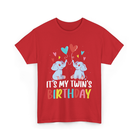 It's My Twin's Birthday Elephants T-Shirt - Red