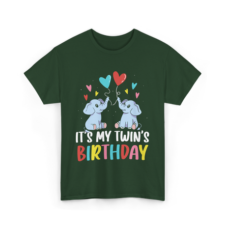 It's My Twin's Birthday Elephants T-Shirt - Forest Green