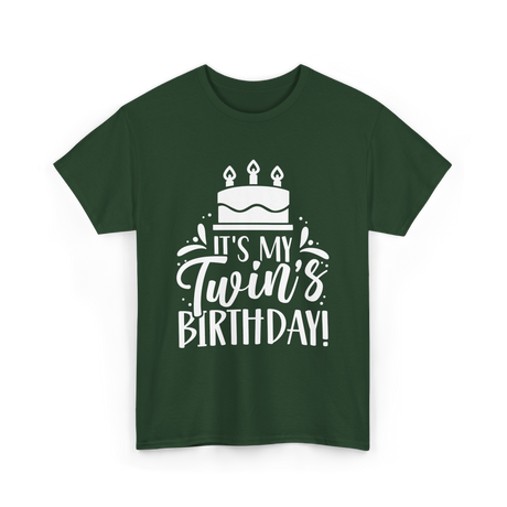 It's My Twin's Birthday Twin Celebration T-Shirt - Forest Green