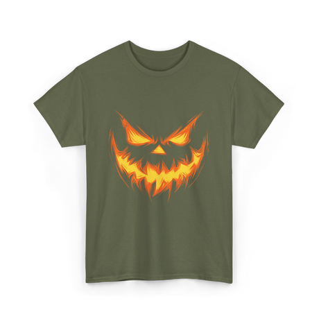 Jack O Lantern Face Pumpkin Halloween T-Shirt - Military Green