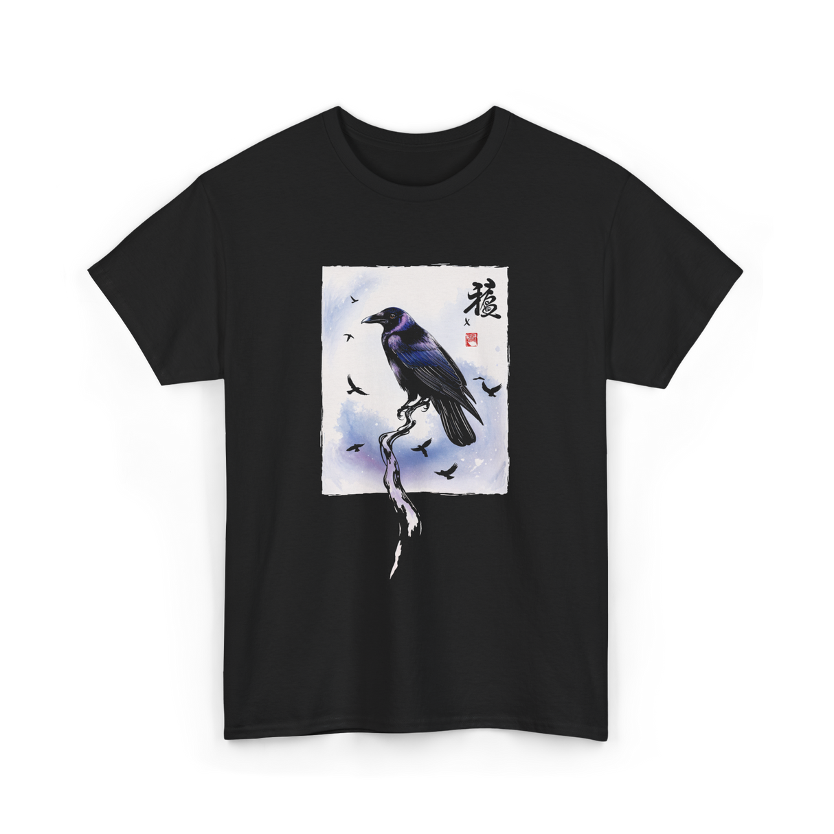 Japanese Crow Raven Art Crow T-Shirt - Black